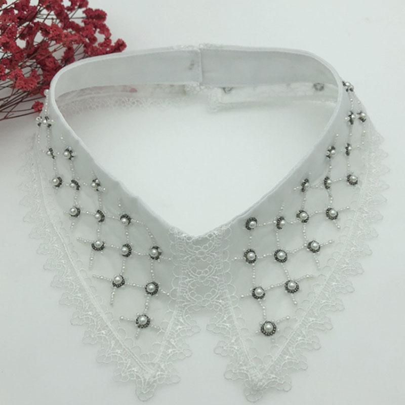 Pearl Fake Collar Shirt Women Detachable Collar Neckline Women False Collar Tie White Lapel Faux Col Women Clothes Accessories