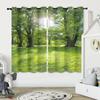 2PC Printed Perforated Drapes Bedroom Space Balcony Living Room Space Autumn Landscape Trees Fresh Green Forest Print Window Curtains