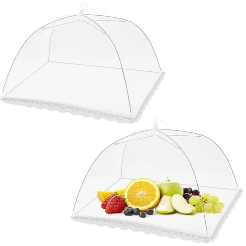 Set of 2 Dining Table Covers, Breathable, Small, Dustproof, Easy to Store, Washable, Foldable, Lightweight, Hanging Mesh, 32cm x 32cm, White