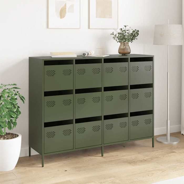VidaXL Buffet vert olive 135x39x103,5 cm acier laminé à froid, meuble de rangement, meuble de rangement de cuisine, meuble 3307177
