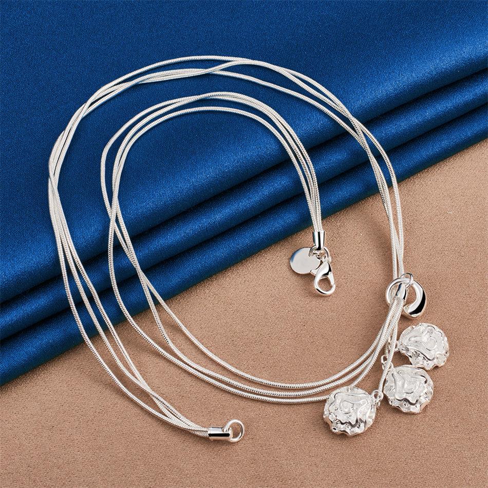 Charm 925 Sterling Silver Exquisite Rose Flower Pendant Necklace Women Fashion Party Wedding Gift Jewelry