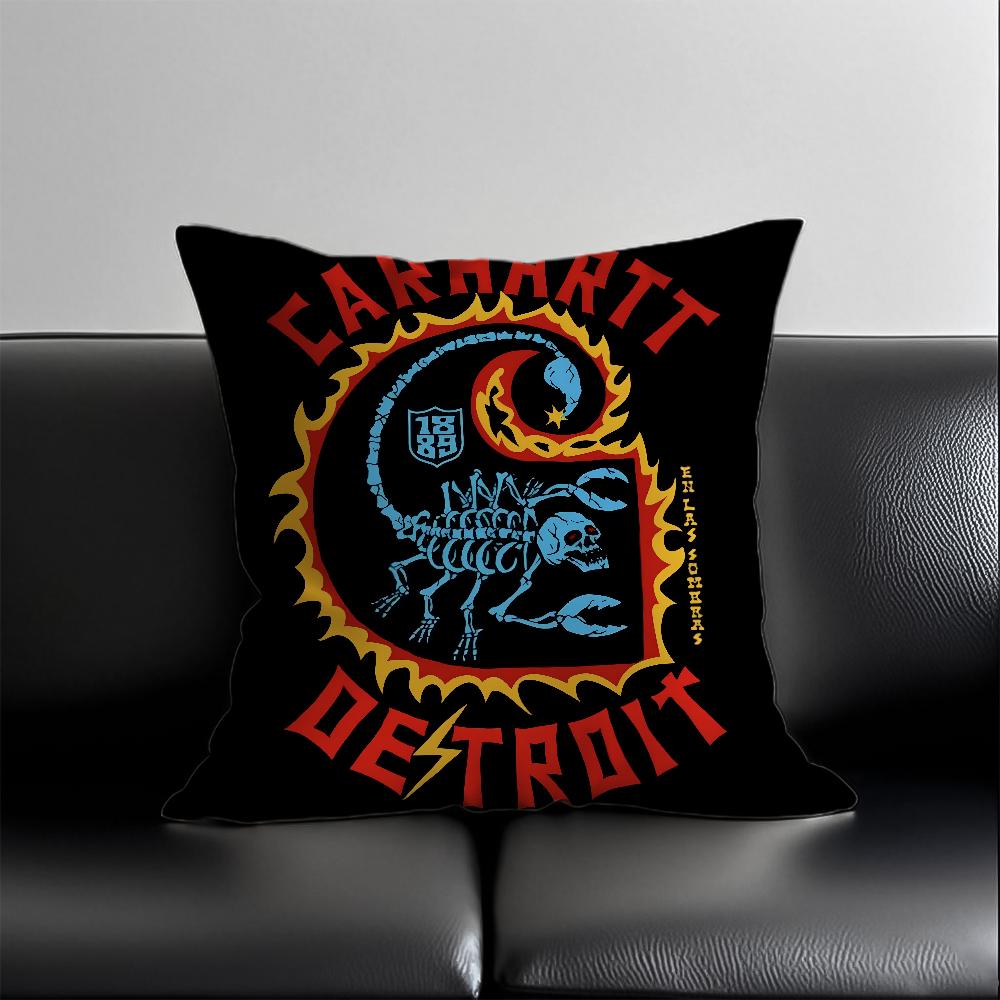 Módní povlak na polštář s logem C-Carhartt, proti roztočům, s neviditelným zipem, hebký krátký plyš, potah na polštář na pohovku