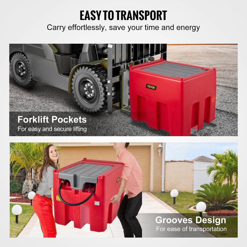 VEVOR Portable Diesel Tank, 439.1 L Capacity & 10 GPM Flow Rate, Diesel Fuel Tank with 12V Electric Transfer Pump and 399.3 Cm Rubber Hose