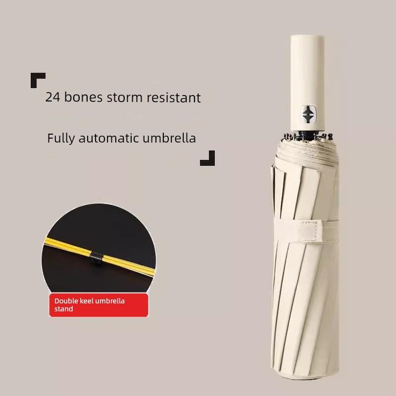24-Rib Fully Automatic Umbrella, Sun and Rain Dual-Use, Women's Uv Protection Sunshade Umbrella, Foldable Umbrella, Large Size for Men
