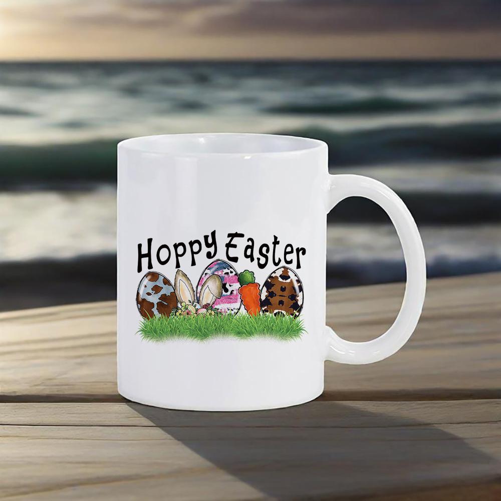 Easter Symbol Mug Hand-painted Egg Water Mug Colorful Rabbit Coffee Cups Shake Cotton Tail Cute Gift School Office Ceramic Mugs