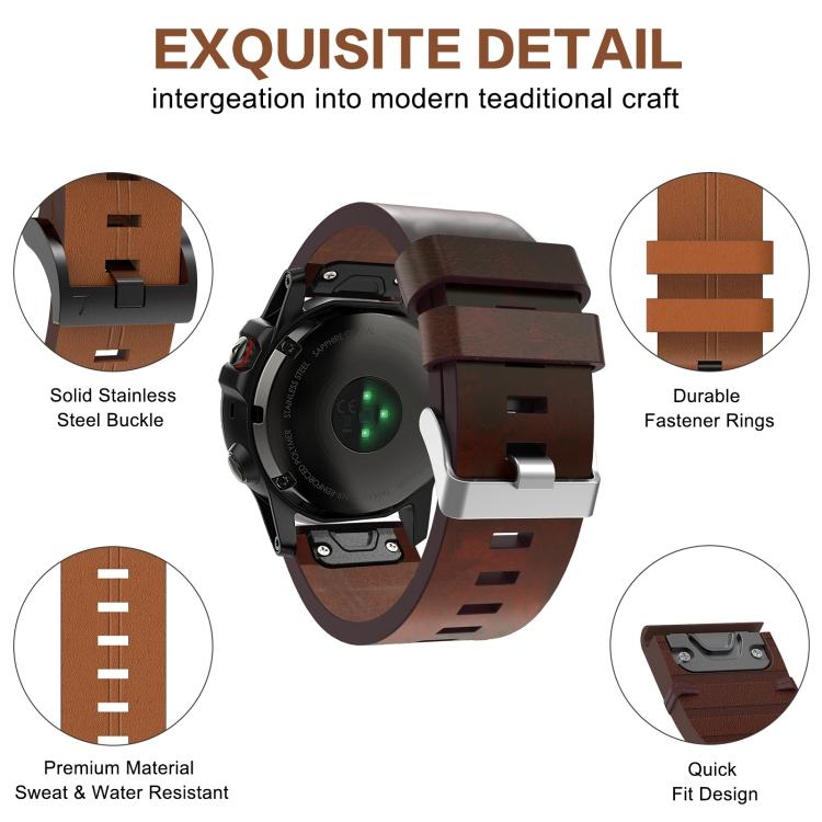 For Garmin Fenix 7X Solar 26mm Leather Steel Buckle Watch Band