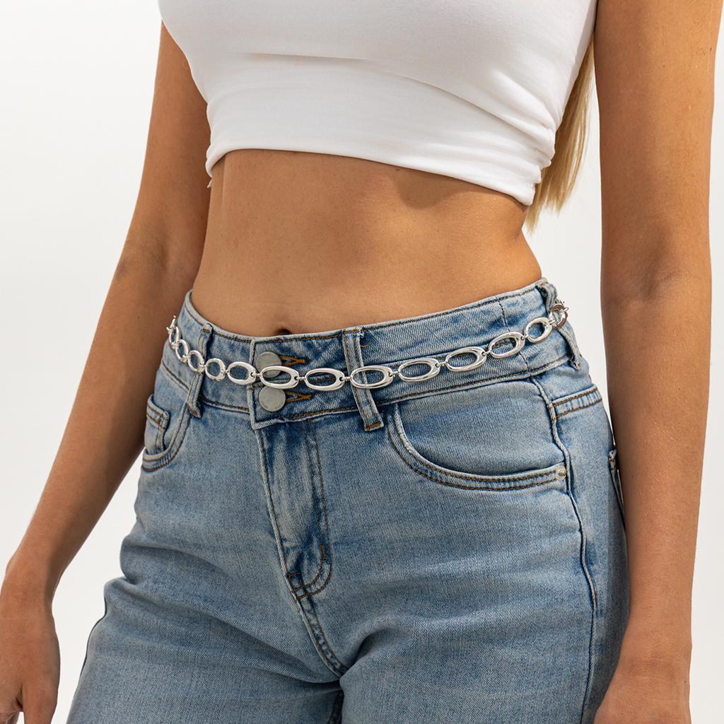 Fashion Metal Hollow Oval Splicing Waist Chain, Simple Geometric Chain Belt Body Chain