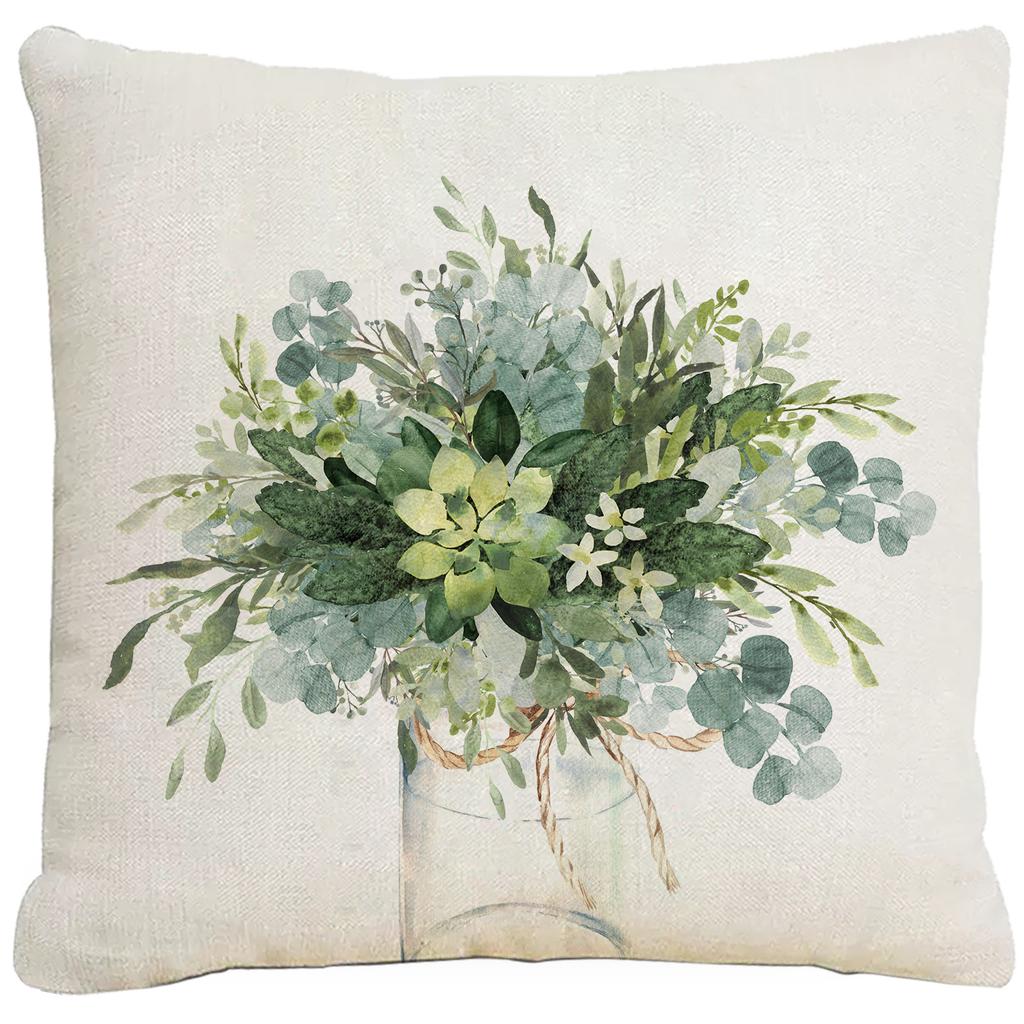 Spring Green Floral Print Pillowcase Home Sofa Cushion Pillowcase
