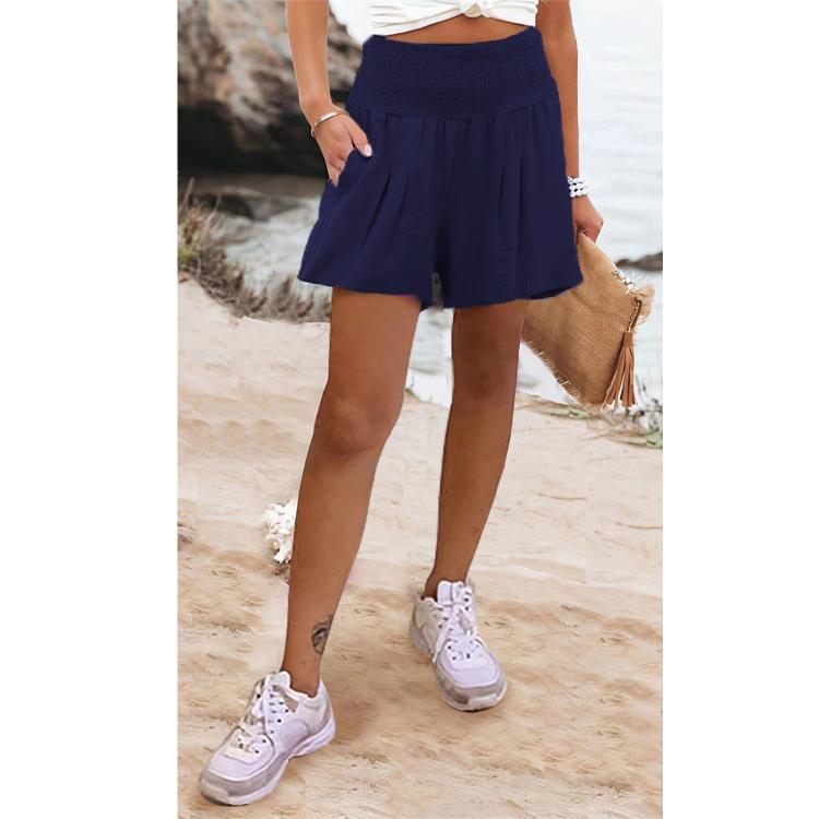 Ladies Solid Color High Waist Shorts Casual Pants