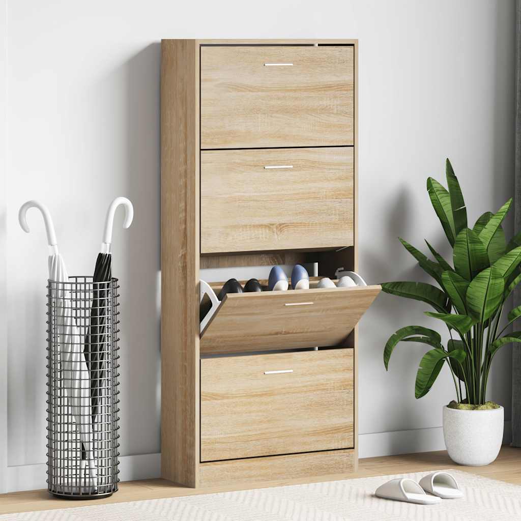 Shoe Cabinet in Sonoma Oak Finish 63 x 24 x 147 cm Engineered Wood