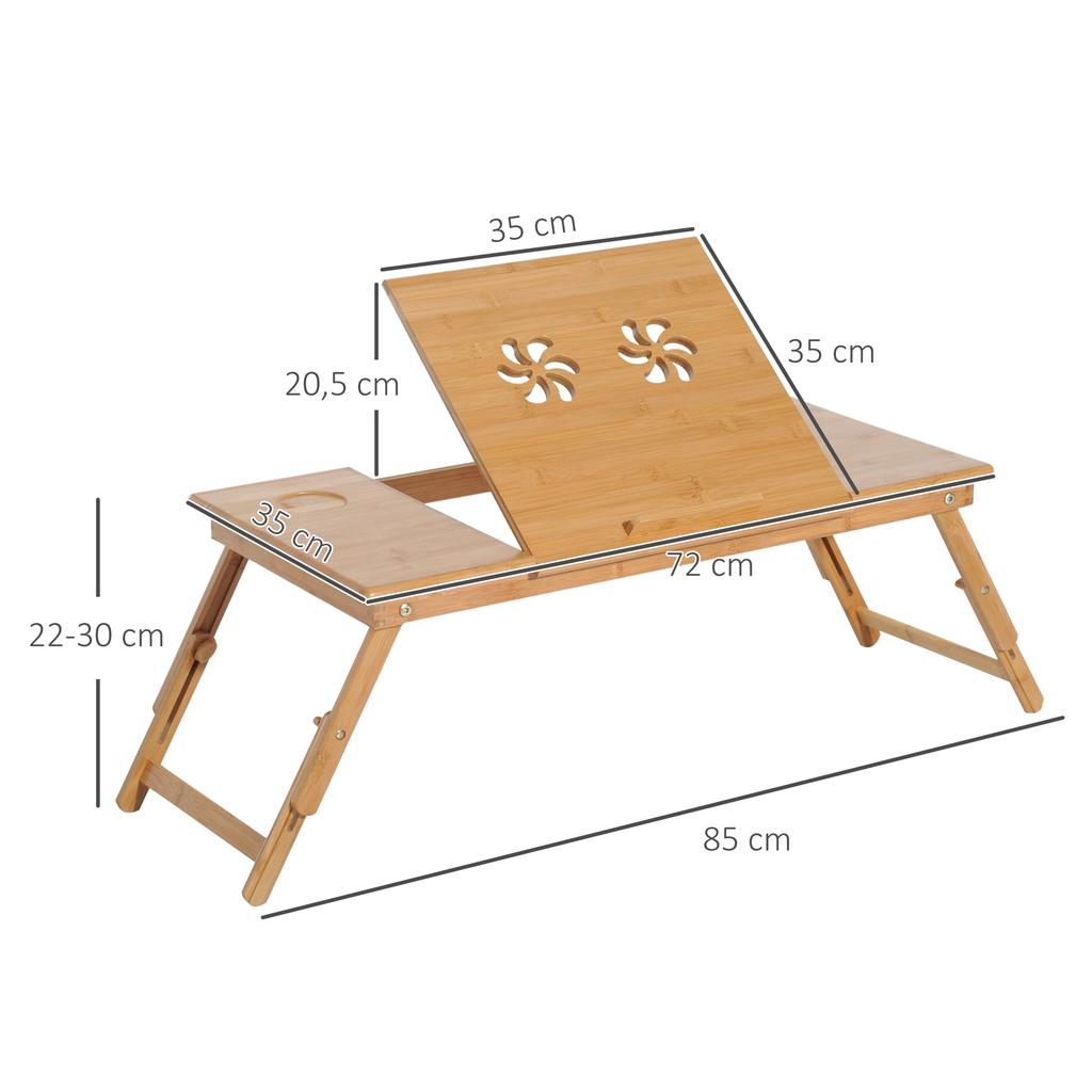 Bamboo Laptop Desk Bed Tray Breakfast Folding Reclining Adjustable Height Lap Desk Support With 1 Drawer 72x35x22 30cm