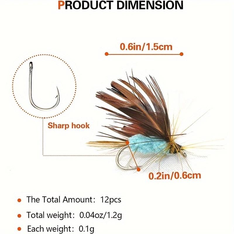Fliegenfischen-Fliegenset mit Angelgerät, Trocken-/Nassfliege, handgefertigte Fliegenfischköder-Fliege, Streamer für Forelle, Barsch, Lachs, 12 Stück/Karton