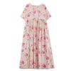 Cotton Linen Vacation Pattern Maxi Dresses Summer Holiday Travel Vintage Round Neck Short Sleeve Dress Women