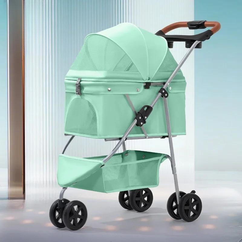 Lightweight Pet Stroller Puppy Transporter Small and Medium Pet Stroller Folding Outdoor Travel Breathable Cat Dog Stroller