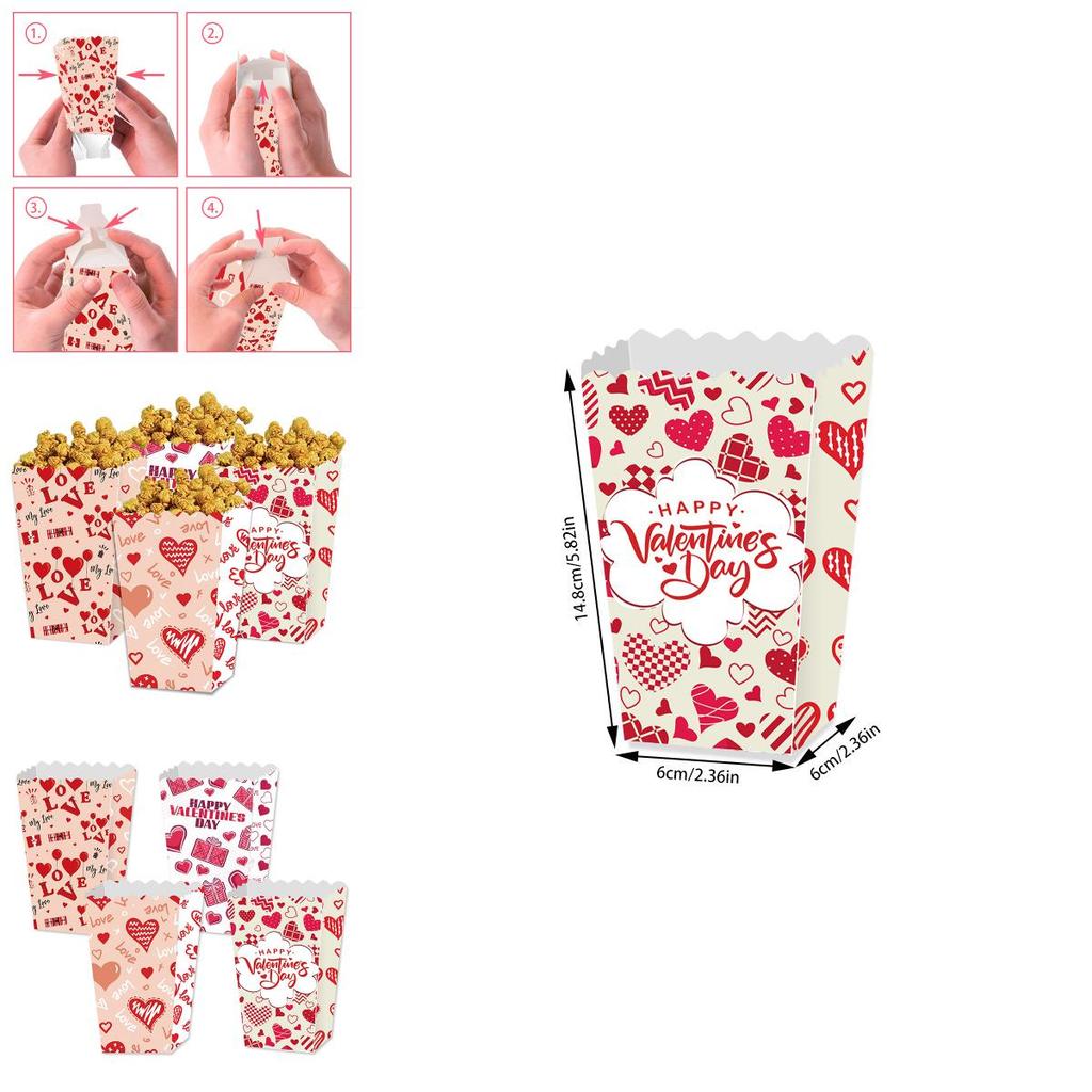 Love You Valentines Day Paper Popcorn Box With Cartoon Style For Party Decor And Gift