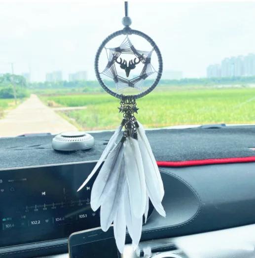 Mini 38cm Dream Catchers Hanging Car Kids Nursay Room Decoration Indian Style Feathers Pendants Bag Key Chains Wind Chimes