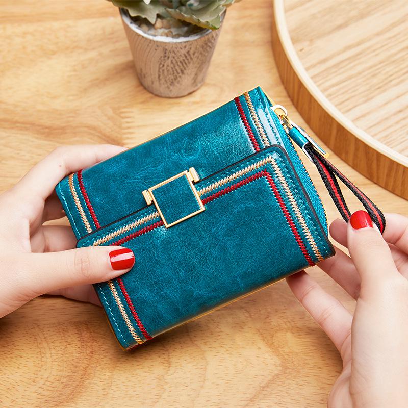 2025 Women's Retro Oil Wax Leather Accordion Wallet - Multi-Card Slot, Zipper, Short Style