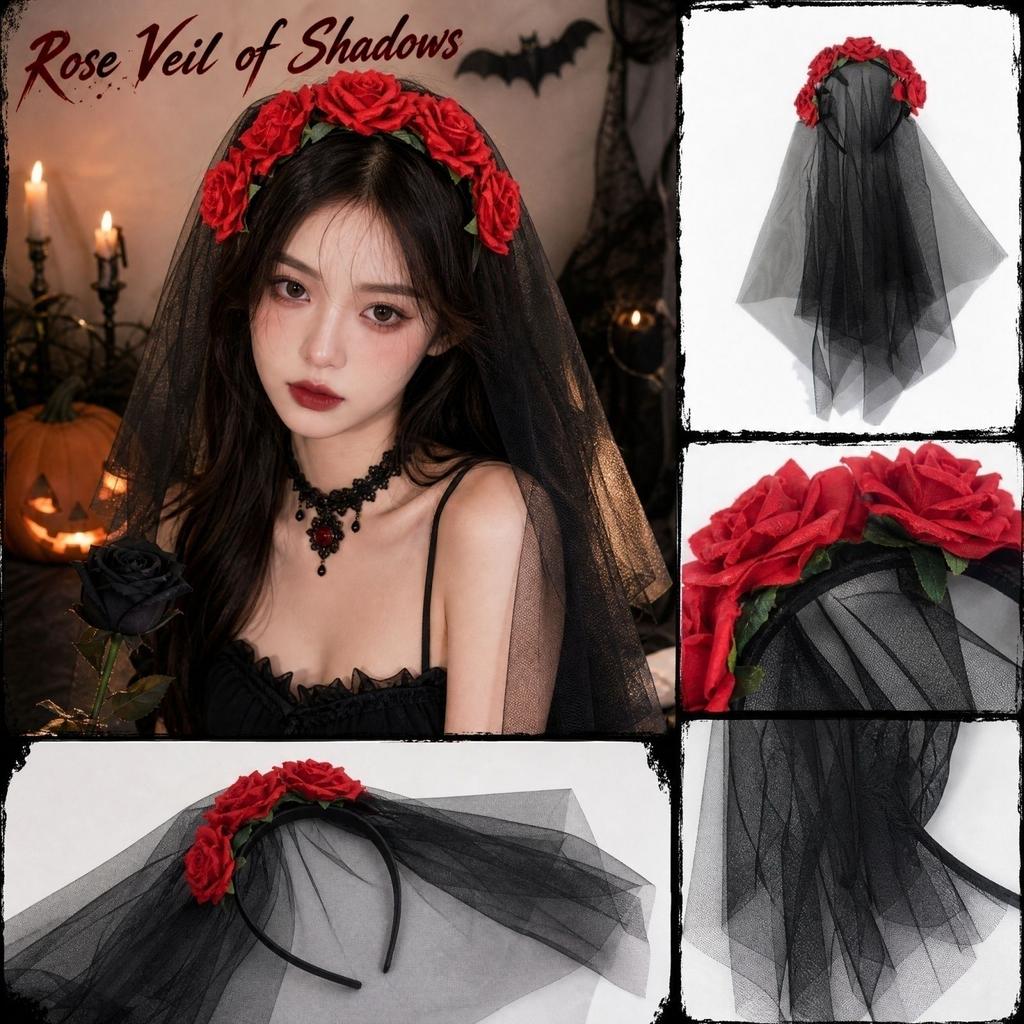 Halloween Black Mesh Rose Headband Hair Accessory for Women