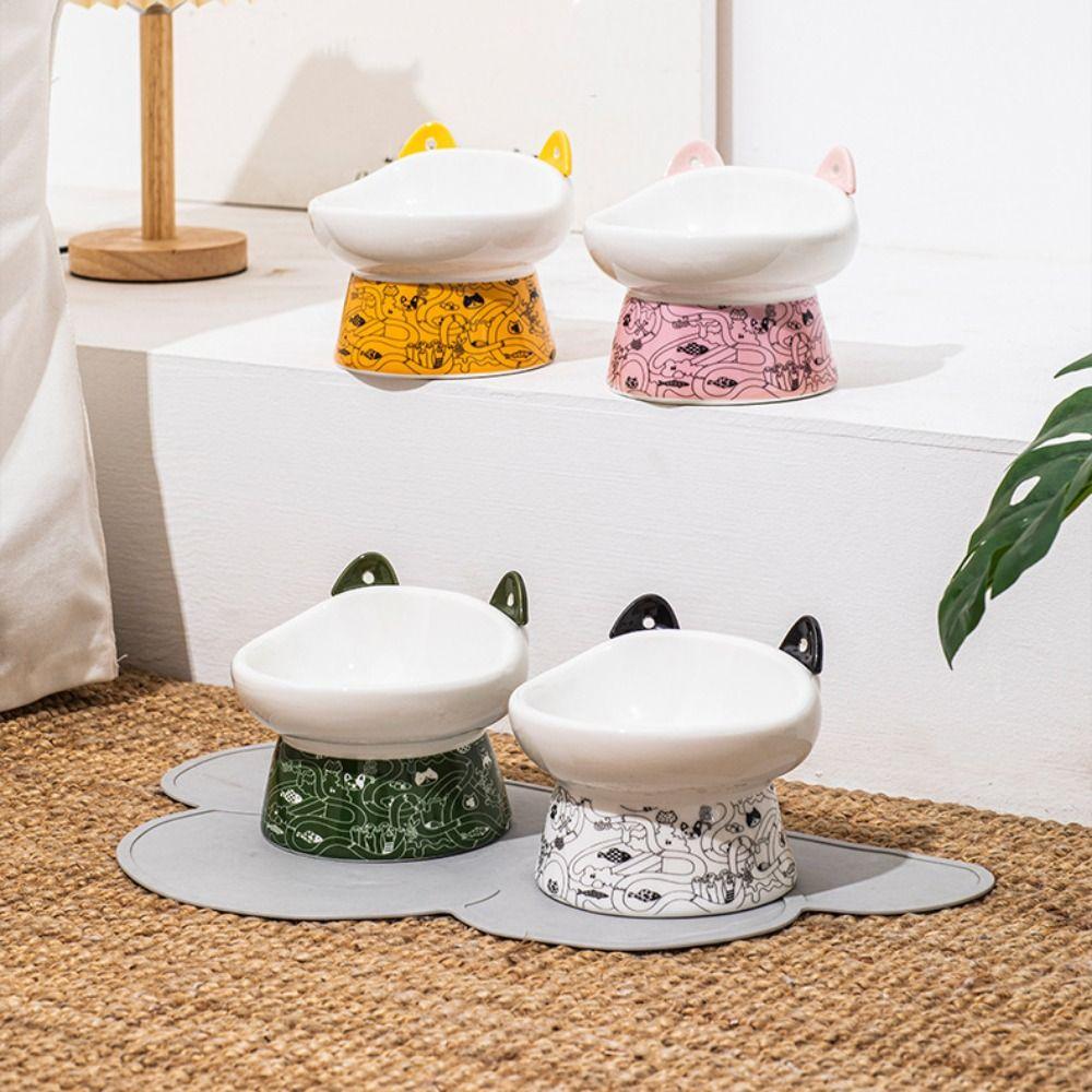 Large Capacity Pet High Foot Bowl Non-slip Dog Food Feeding Basin Ceramic Cat Bowl  Kitten Puppy