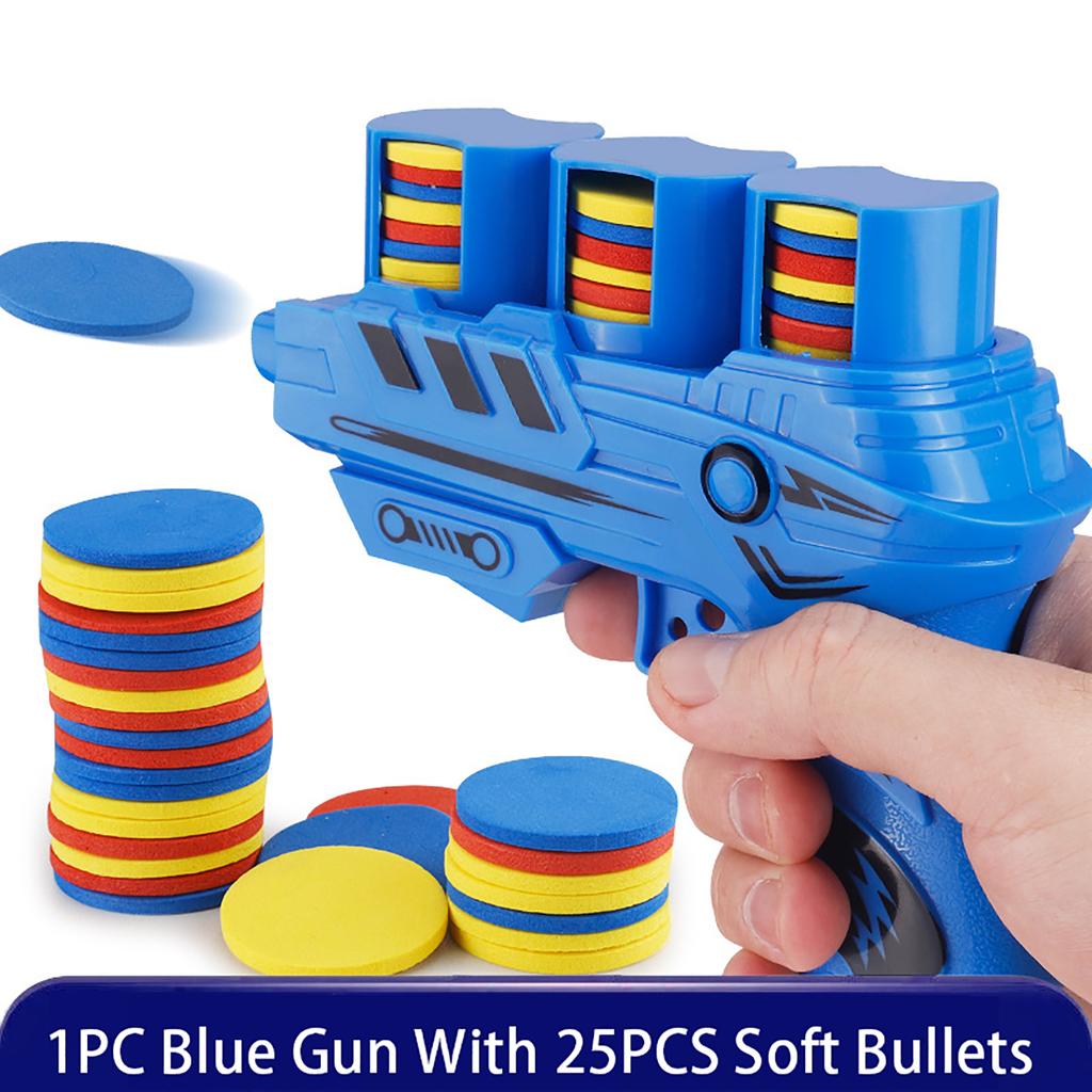 1Pc Foam Flying Saucer Guns Ejection Disc Toy With 25 Eva Soft Bullets Toy Gun Kids Summer Outdoor Games Interactive Sport Toys