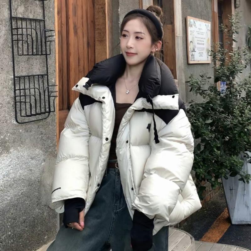 FASHION 2024 Winter New Down  Women's Short Thickened Contrast Color Warm Hooded 90 White Duck Down Loose  Trendy Clothes
