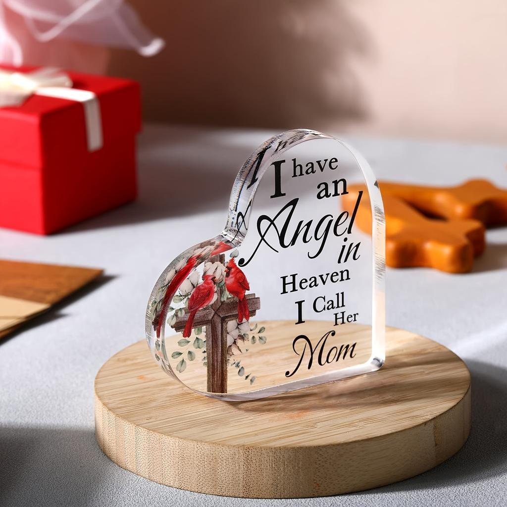 1pc Memorial Cardinal Gift Compassion in Heaven Bereavement Gift Commemorating The Loss of Mom Acrylic Decorative Plaque- Acrylic Desktop Ornament
