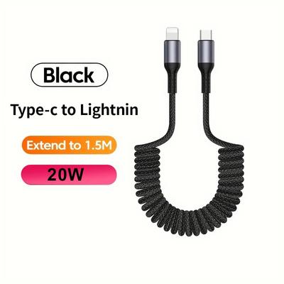 2.4A Charger Cord USB Type C Spring Car Fast Charging Cable for iPhone 14 13 12 Pro Max USB C Data Wire for iPad