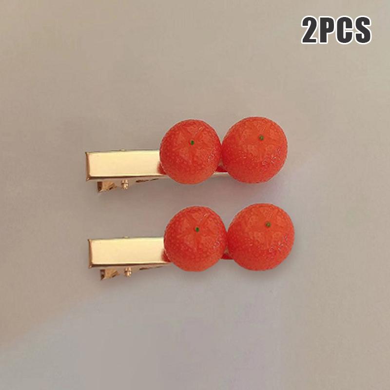 2Pcs Creative Fun Half-Peeled Orange Hairpin Cute Girl Side Clip Japanese Fruit Word Clip Duckbill Clip Net Red Hair Accessories