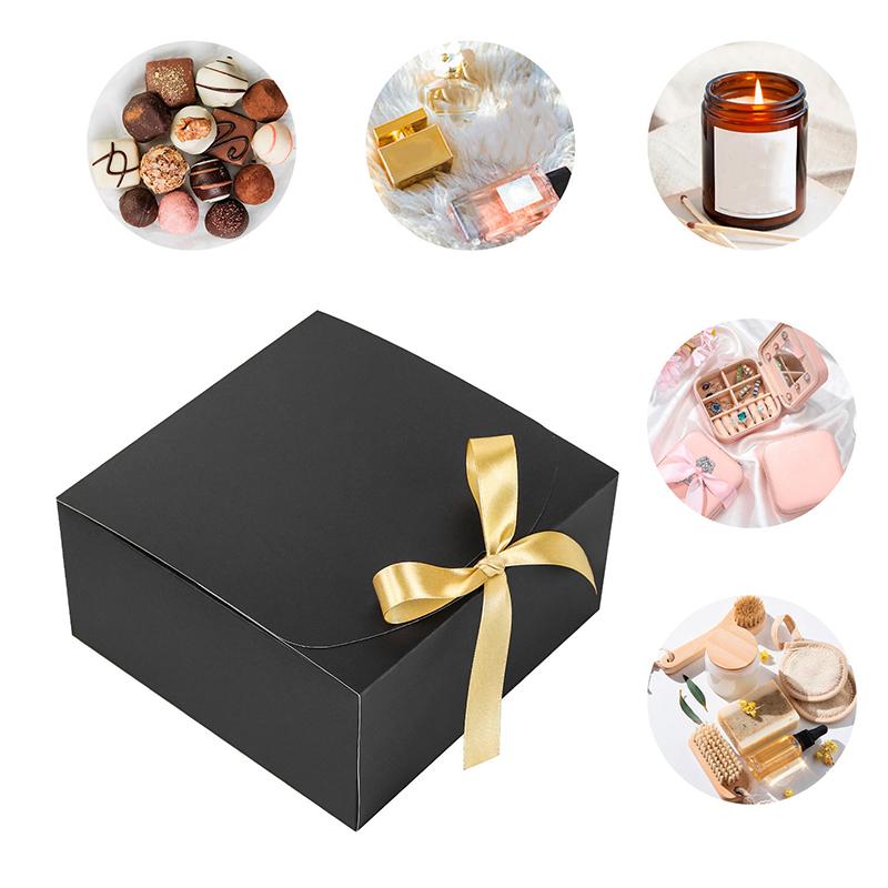 WTEMPO 6PCS 20*20*10CM Creative Bow Paper Boxes Cake Dessert Pastry Packaging Boxes Wedding Festival Party Gift Boxes Solid Color Foldable Gift Boxes