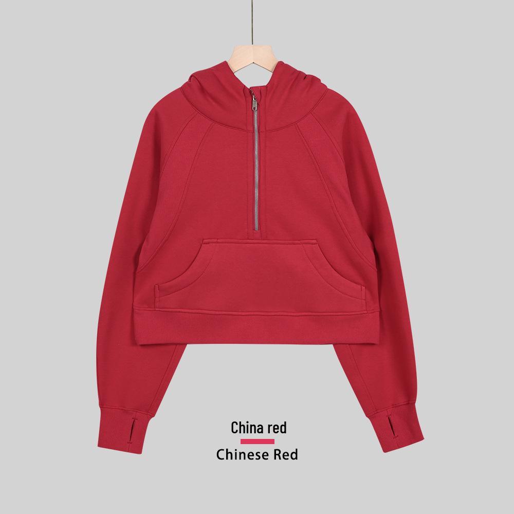 LULU Women s Half-Zip Hooded Yoga Sweatshirt - Loose Fit, Velvet Lined, Scuba Jacket for Autumn/Winter S