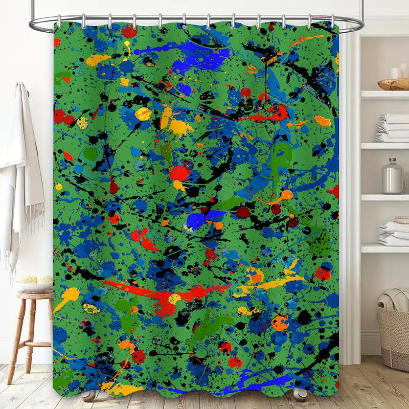 Brightly Colored Splash Pattern Shower Curtain Decor for Bathroom: Green Wall Blue Red Yellow Colorful Artistic Bath Shower Curt