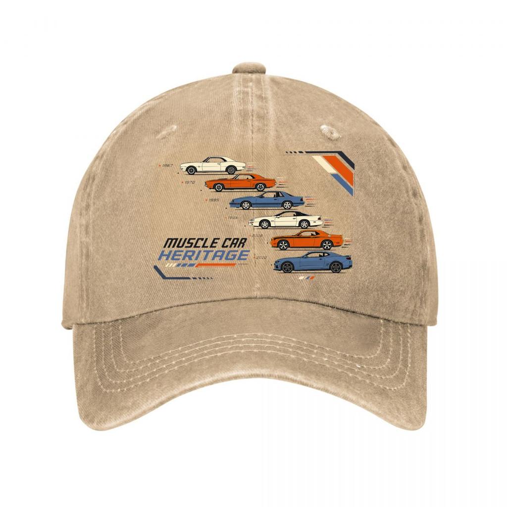 Muscle Car Heritage Timeline Outline  New Vintage Washed Cotton Baseball Cap Sun Hats