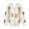 European & American Color-Block V-Neck Hand-Crocheted Loose Knit Cardigan – Autumn/Winter Style