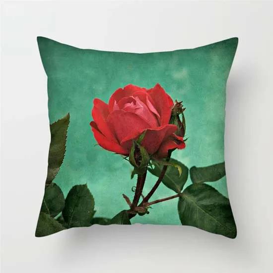Pink Flower Painting Polyester Throw Pillows Case Floral Decorative Cushion Cover Pillow Cover Decorative For Sofa Home 45X45Cm