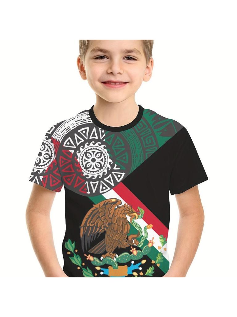Summer Children's Clothing Boys Fashion Mexico Flag 3D Print T Shirt Short Sleeve