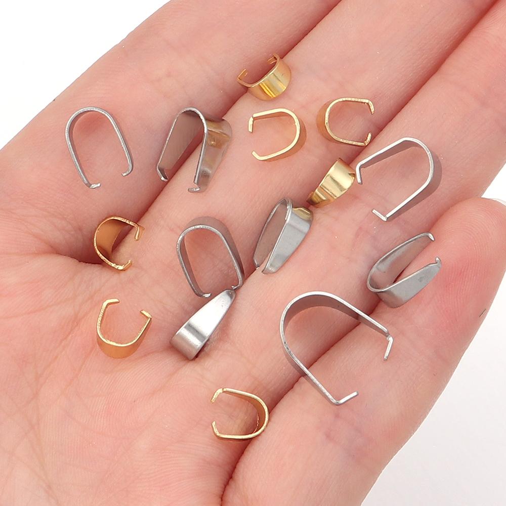 50/200pcs Stainless Steel Clip Clasps Pendant Pinch Bail Clasp Buckle Hook Connector For DIY Jewelry Making Necklace Accessories