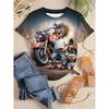 Art Trend Cool Motorcycle Cute Cute Dog Printed Short Sleeve T-shirt, Women's Clothing