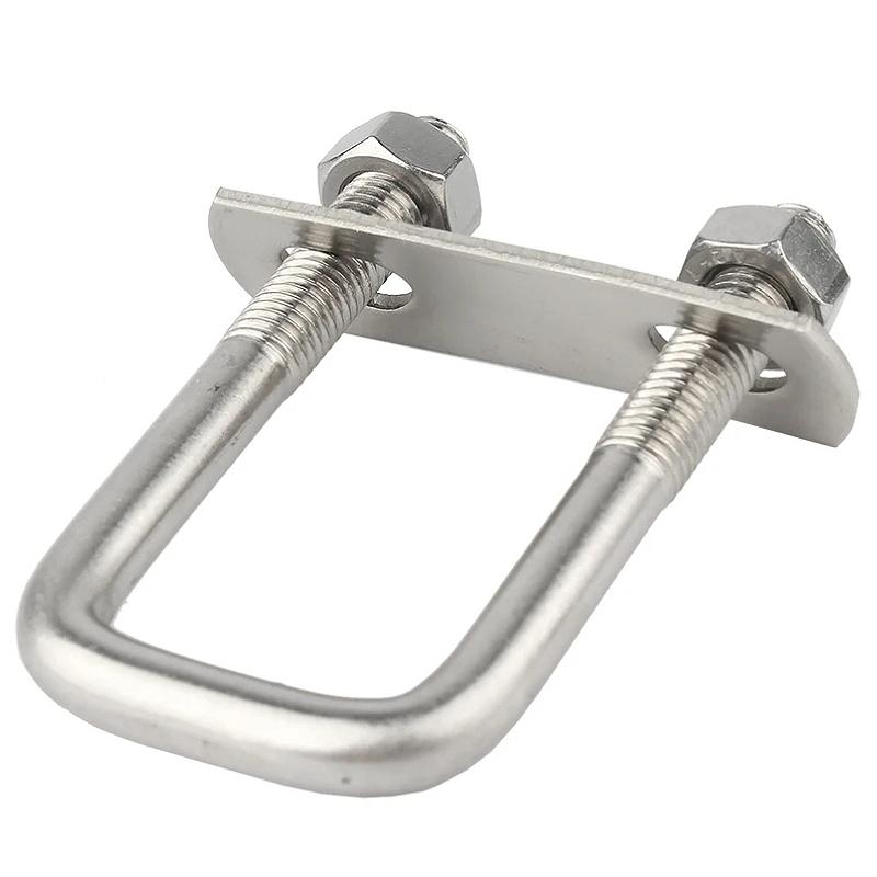 304 Stainless Steel M6 M8 M10 M12 Square Bolt U-screw Square Clamp Square Pipe Clamps Right Angle Bolt With Baffle