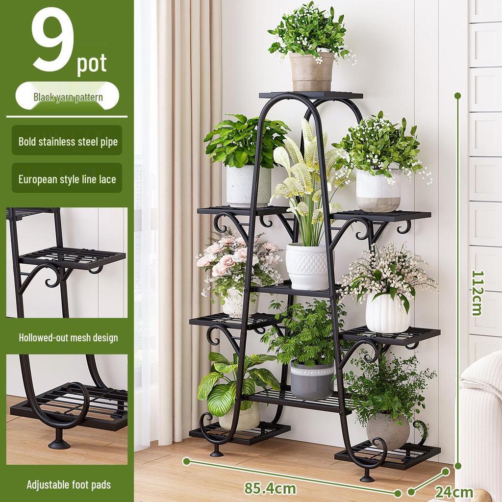 Multi-Layer Floor-Standing Iron Art Flower Shelf for Living Room and Balcony