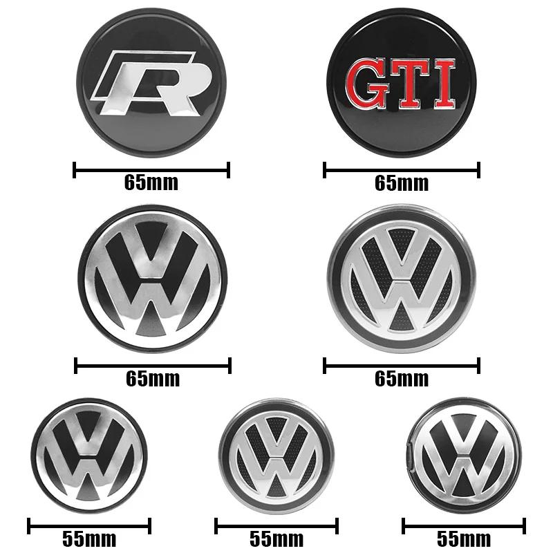 VW 4Pcs 55mm 56mm 60mm 65mm Car Wheel Center Hub Cap Volkswagen Golf GTI R-Line R Polo T5 Passat Rim Cover Stickers Accessories