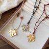 Tiger's Eye Stone Gold Maple Leaf Beaded Necklace Women's Retro Ethnic Style Long Sweater Chain Neck Accessories