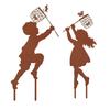 Outdoor Farmhouse Metal Silhouette Decoration - Small Boy and Girl Ornament