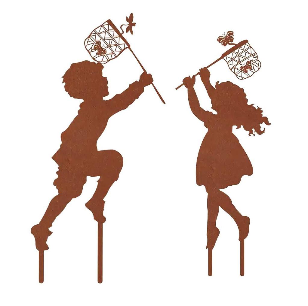 Outdoor Farmhouse Metal Silhouette Decoration - Small Boy and Girl Ornament