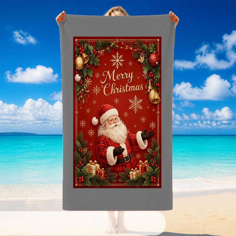 Christmas Printed Beach Towel Soft Quick Dry For Indoor Outdoor Home Use Holiday Gift