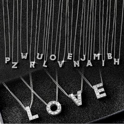 Glitter Necklace, Rhinestone Inlaid 26 Letter Charm Chain Clavicle Necklace Couple Jewelry, Letters A-Z Pendant Necklace for Women