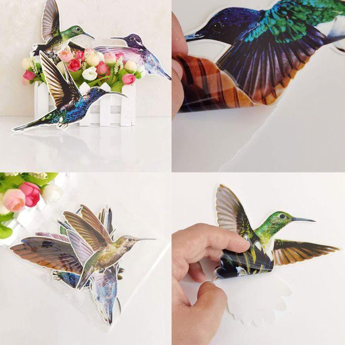 Autocollants fenêtre anti-collision 6 pcs Colibris multicolores – PVC translucide double-face, protection oiseaux