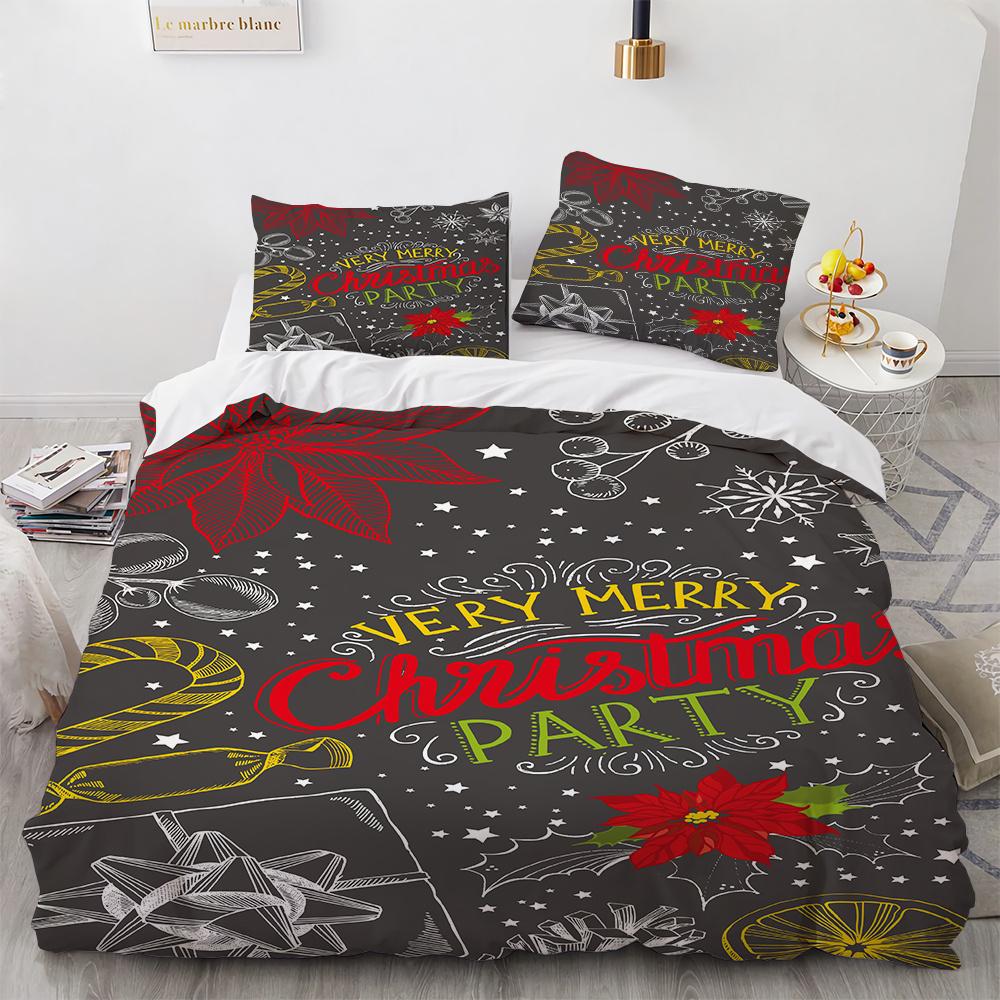 Merry Christmas Printed Duvet Cover Set For Kids Teen Christmas Gift Party Polyester Bedding Set With Pillowcase King Queen Size