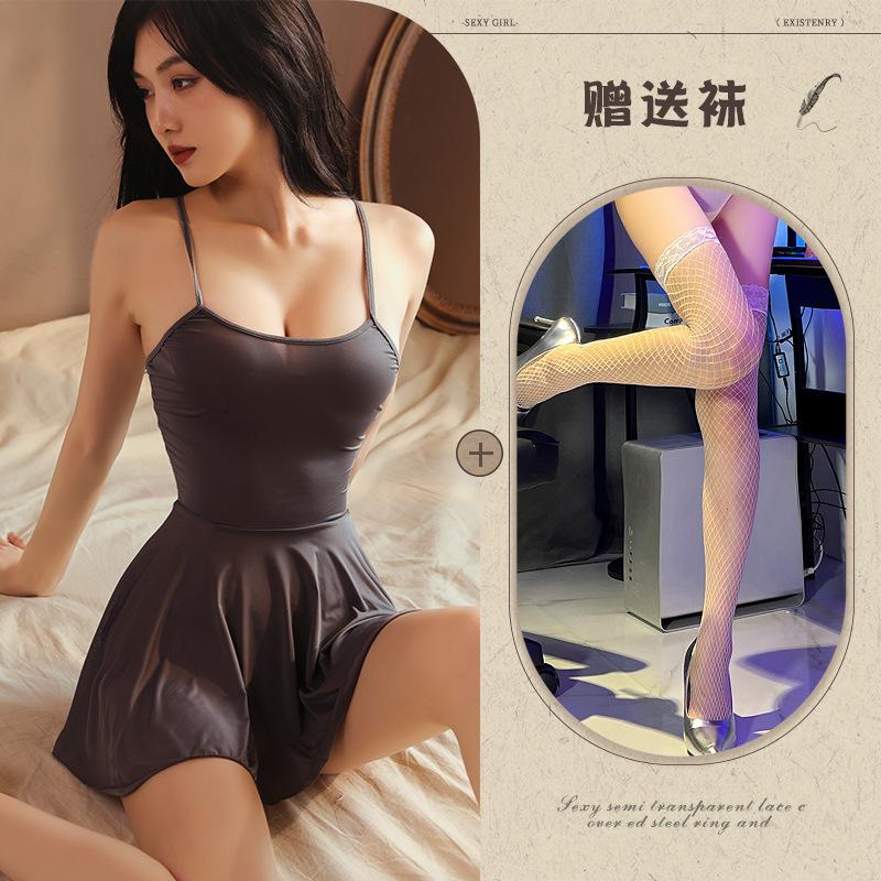 Sexy Perspective Sex Nightgown Cute Little Woman Pure Desire Suspender Pajamas Backless Temptation Sex Pajamas Super Large Size