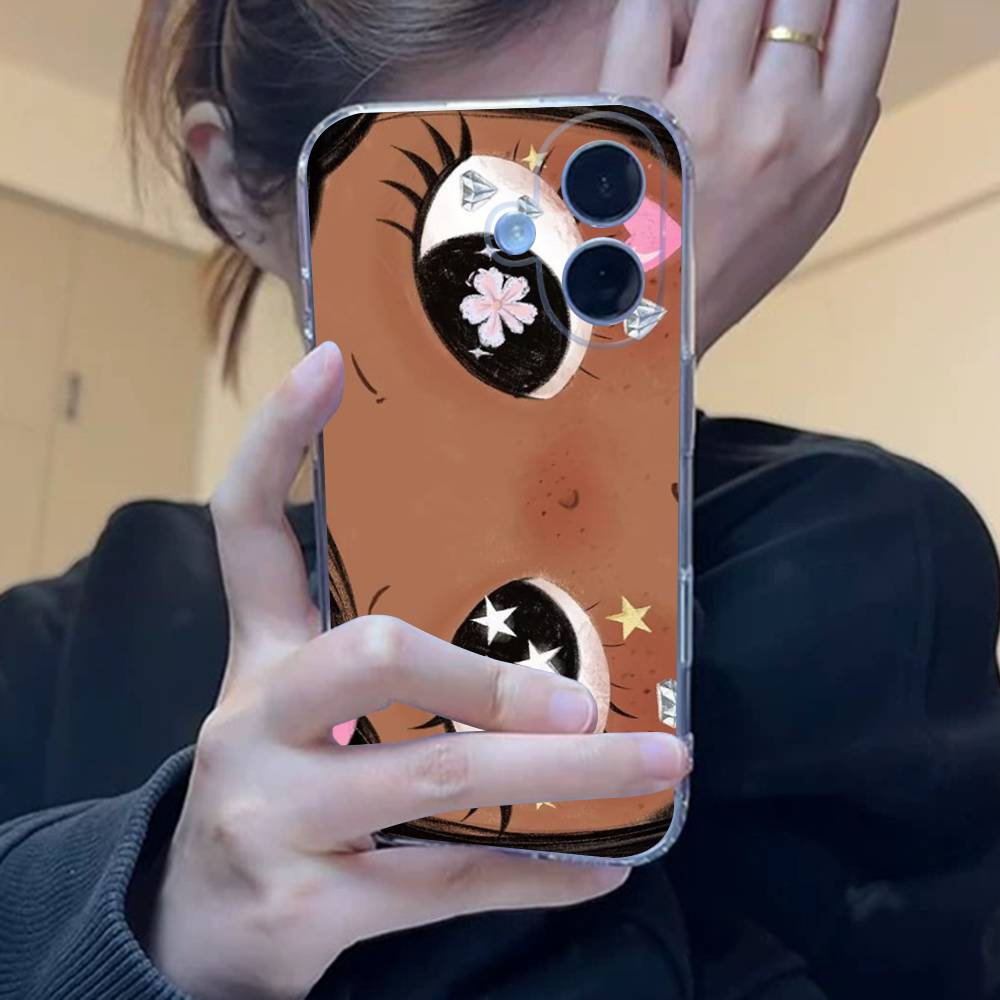 Kawaii Cute Black Big Eyes Cool Clear Silicone Soft Phone Case For iPhone 11 12 13 14 15 16 Mini 17 Pro Max TPU Phone Case