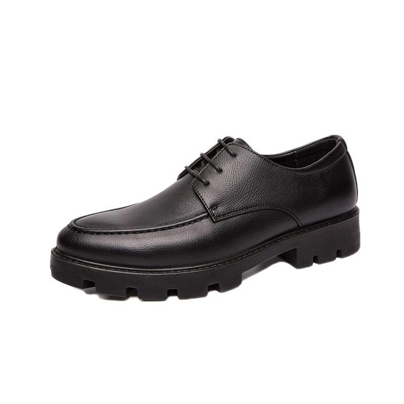 Men's All-Season Pointed Toe Leather Shoes - Korean/British Style, Casual Business Lace-up